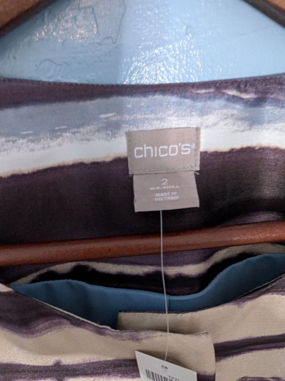 Chicos Satin Shantung Topper Jacket Sz 12 Watercolor Stripes 3/4 Sleeves lg - Picture 4 of 13